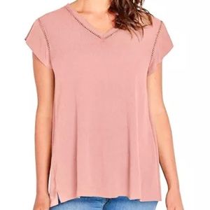 Buffalo David Bitton Crepe V-Neck Short Sleeve Shirt Lightweight Cap Sleeve